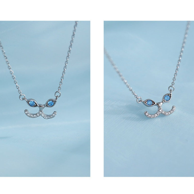 Silver Plated Cat Blue Eyes Necklace