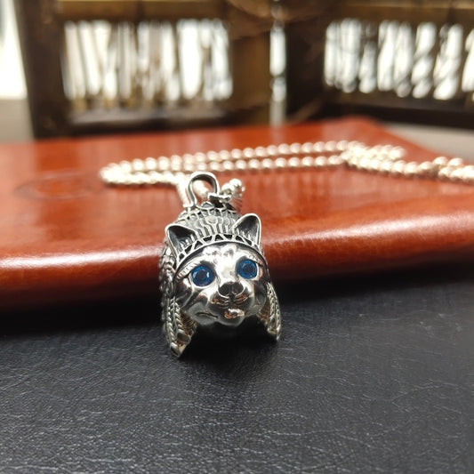 S925 Sterling Silver Muppet Cat Necklace
