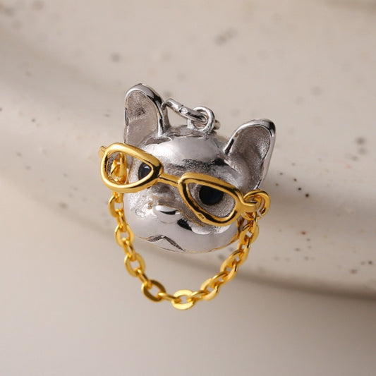 S925 Sterling Silver Eyeglasses Dog Pendant