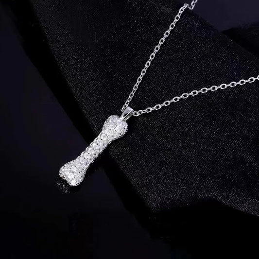 S925 Sterling Silver & Cubic Zirconia Dog Bone Necklace