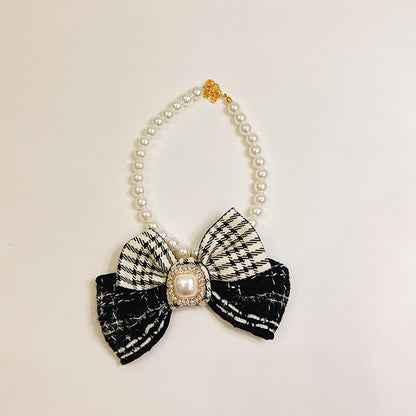 Black & White Checkered Bowtie Pearl Necklace